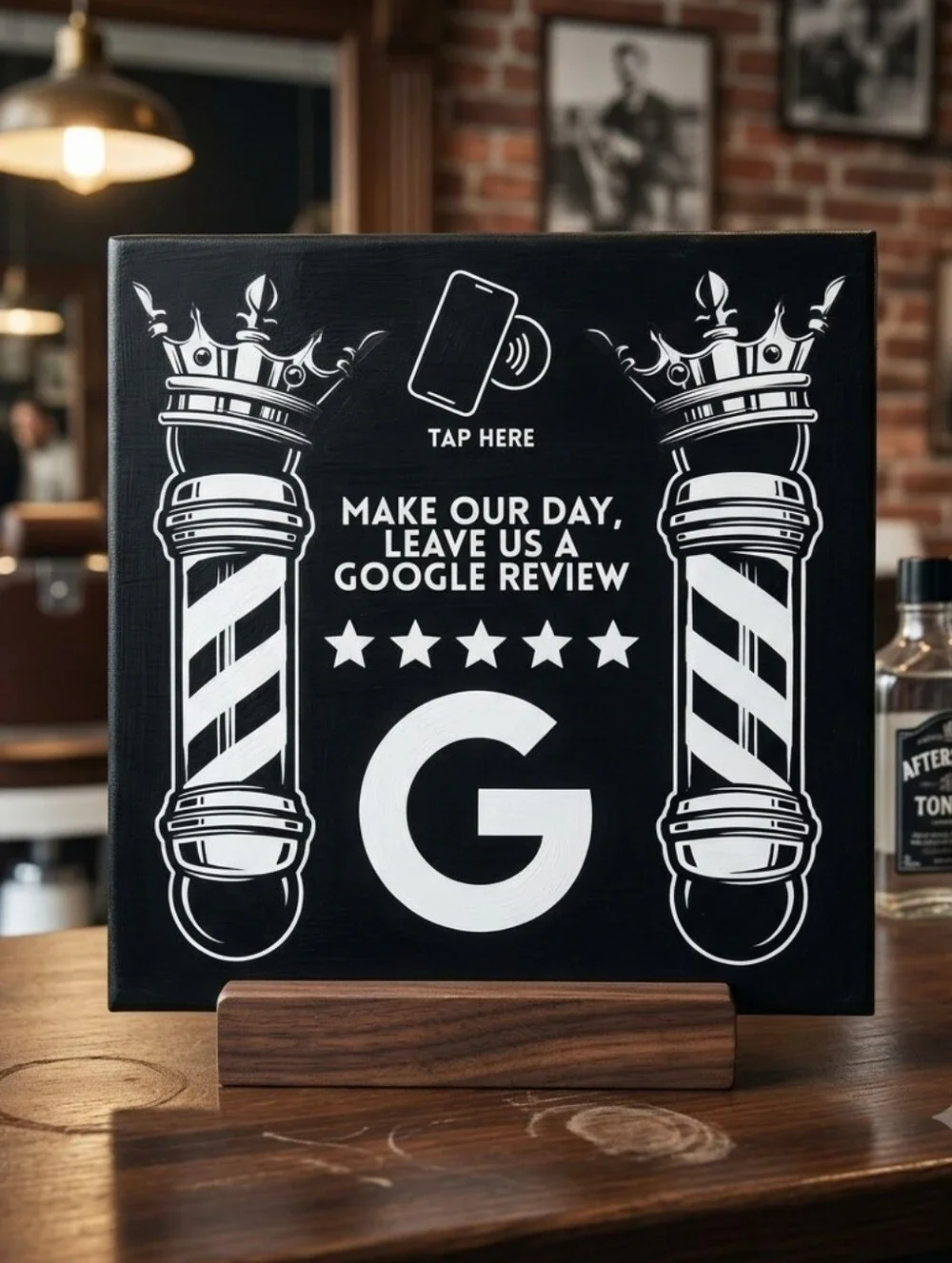 NFC Google Review Sign 6x6 Engraved Ceramic Tile Tap to Review Custom Link